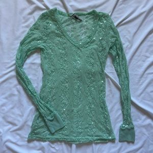 SOLD!! BKE Blue sequin knit lace long sleeve